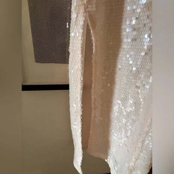 NWT Massimo Dutti Studio blush sequin dress with chiffon open back side slit  S - Picture 7 of 14